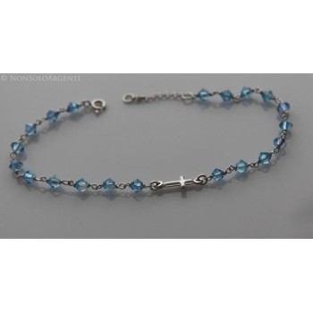 NSA|Bracciale in  Argento 925 Con Swarovski sapphire celeste da 4mm con croce Lung 19 e 21 cm