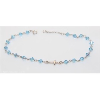 NSA|Bracciale in  Argento 925 Con Swarovski sapphire celeste da 4mm con croce Lung 19 e 21 cm