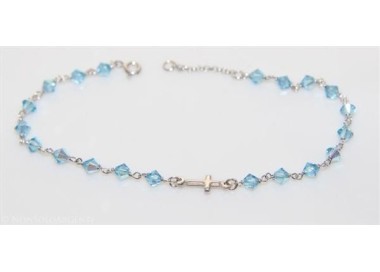 NSA|Bracciale in  Argento 925 Con Swarovski sapphire celeste da 4mm con croce Lung 19 e 21 cm
