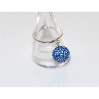NSA|Argento 925 : Anello regolabile con ciondolo a sfera di zirconi bluette