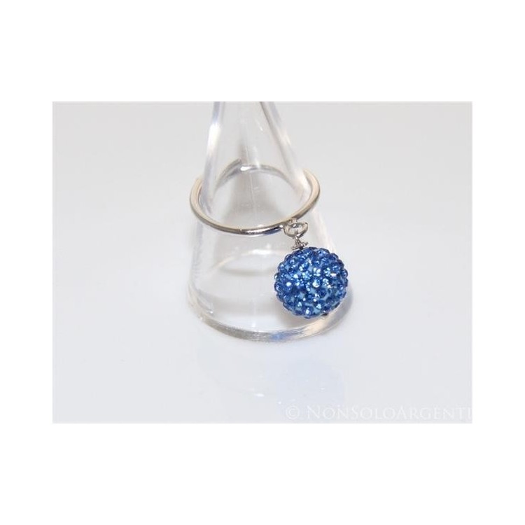 NSA|Argento 925 : Anello regolabile con ciondolo a sfera di zirconi bluette