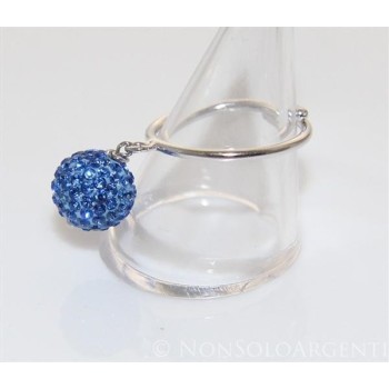 NSA|Argento 925 : Anello regolabile con ciondolo a sfera di zirconi bluette