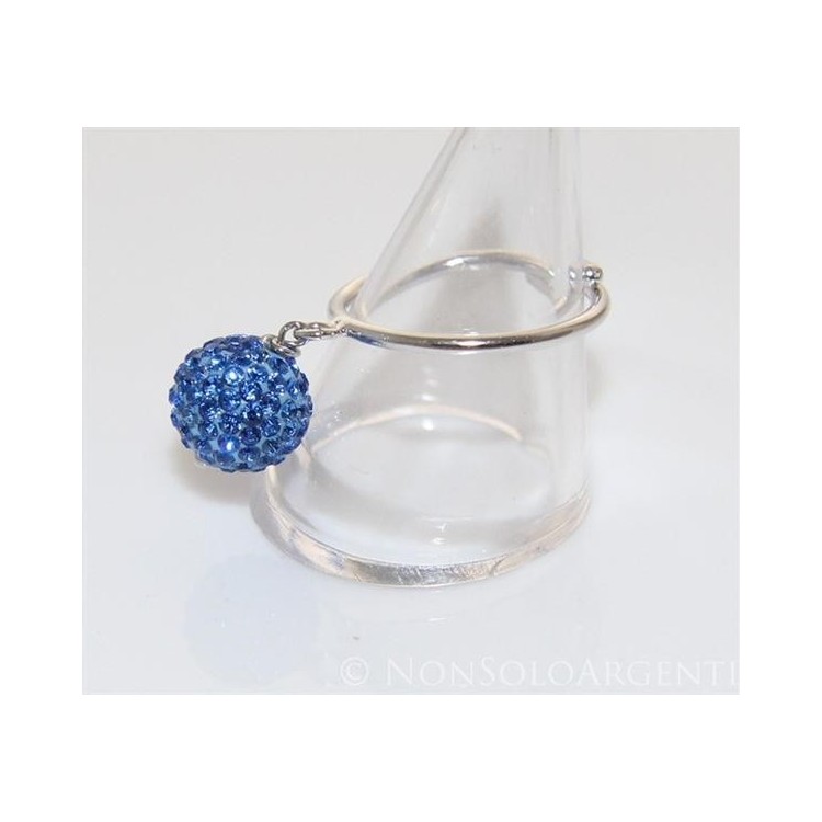 NSA|Argento 925 : Anello regolabile con ciondolo a sfera di zirconi bluette
