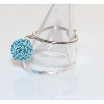 NSA|Argento 925 : Anello regolabile con ciondolo a sfera di zirconi celeste
