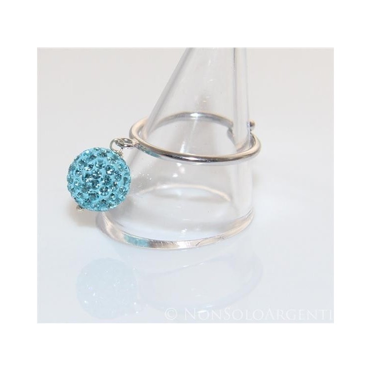 NSA|Argento 925 : Anello regolabile con ciondolo a sfera di zirconi celeste