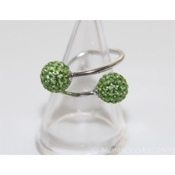 NSA|Argento 925 : Anello contrariè regolabile con sfere di zirconi verde peridot