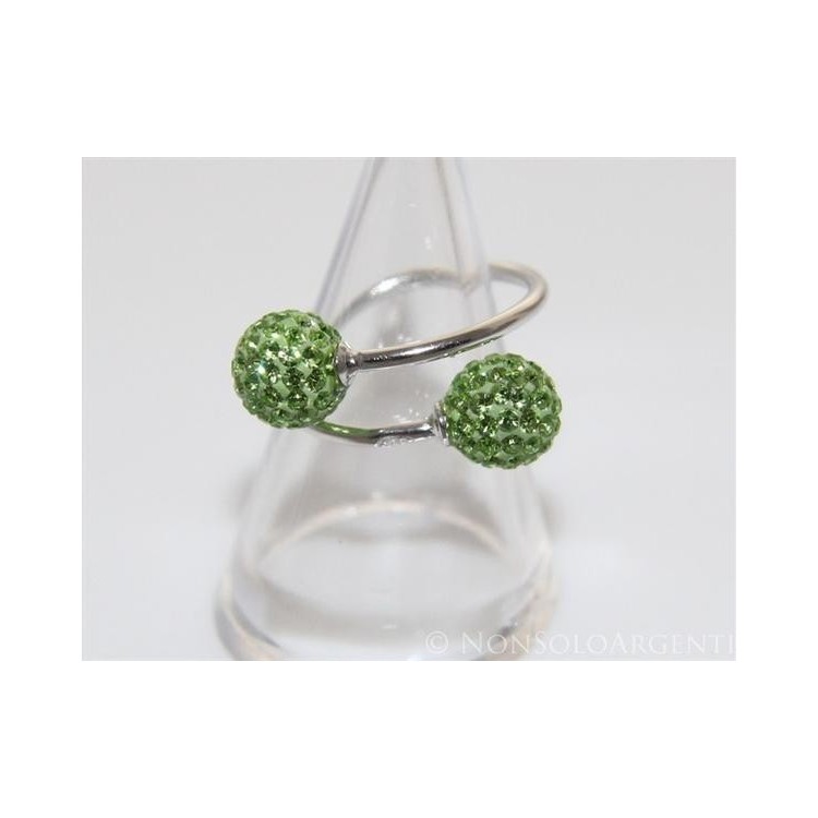 NSA|Argento 925 : Anello contrariè regolabile con sfere di zirconi verde peridot