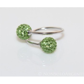 NSA|Argento 925 : Anello contrariè regolabile con sfere di zirconi verde peridot