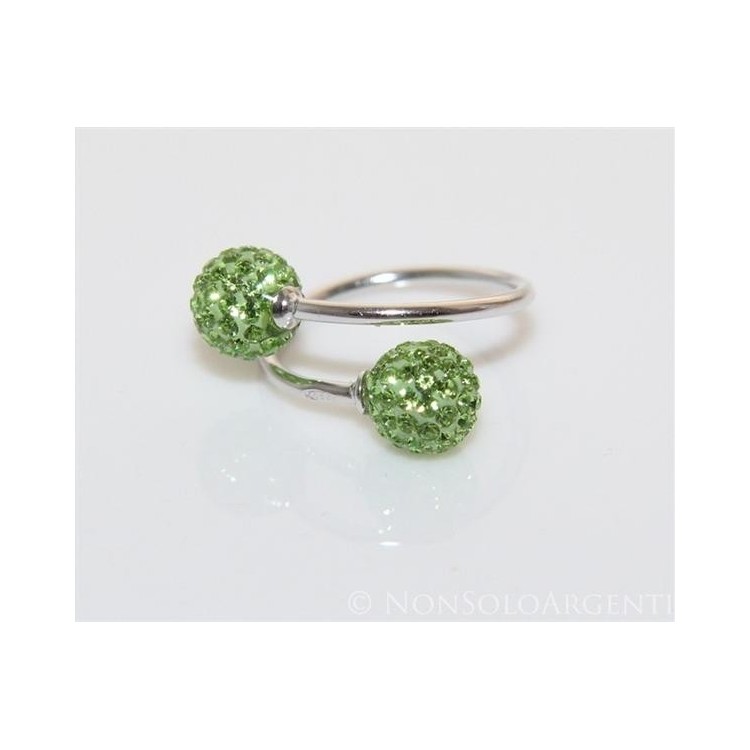 NSA|Argento 925 : Anello contrariè regolabile con sfere di zirconi verde peridot