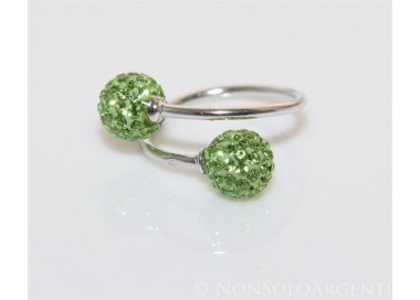 NSA|Argento 925 : Anello contrariè regolabile con sfere di zirconi verde peridot
