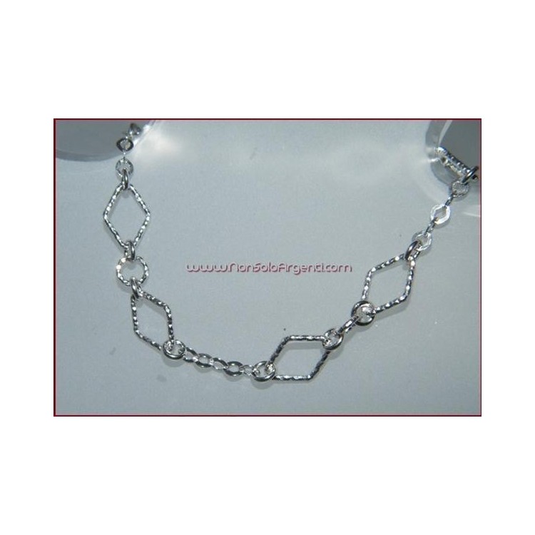 NSA|Bracciale argento 925 rombi cerchietti e rombetti diamantati 18,8 cm