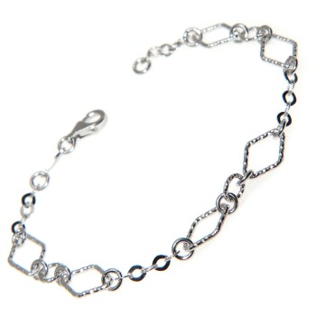 NSA|Bracciale argento 925 rombi cerchietti e rombetti diamantati 18,8 cm