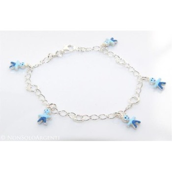 NSA|925 silver: twisted baby rolo children's bracelet with 5 light blue enamelled pendants