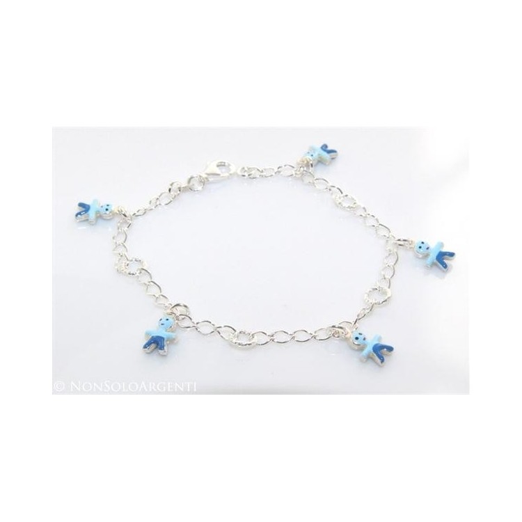 NSA|Argento 925 : Bracciale Bambino baby rolo' ritorta con  5 ciondoli  smaltati azzurro