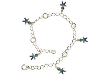 NSA|925 silver: twisted baby rolo children's bracelet with 5 light blue enamelled pendants
