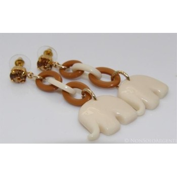 NSA|Bigiotteria : Orecchini lucite avorio e nocciola con pietra ambrata in tono oro