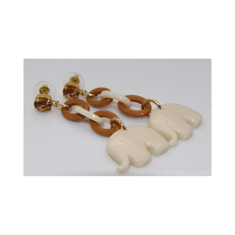 NSA|Bigiotteria : Orecchini lucite avorio e nocciola con pietra ambrata in tono oro