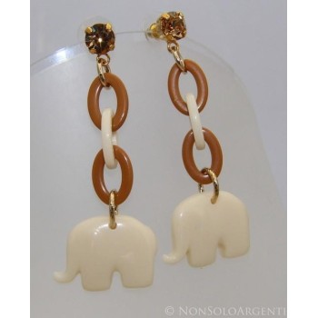 NSA|Bigiotteria : Orecchini lucite avorio e nocciola con pietra ambrata in tono oro