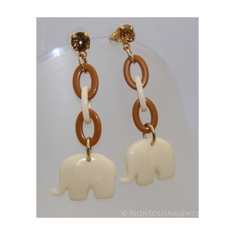 NSA|Bigiotteria : Orecchini lucite avorio e nocciola con pietra ambrata in tono oro