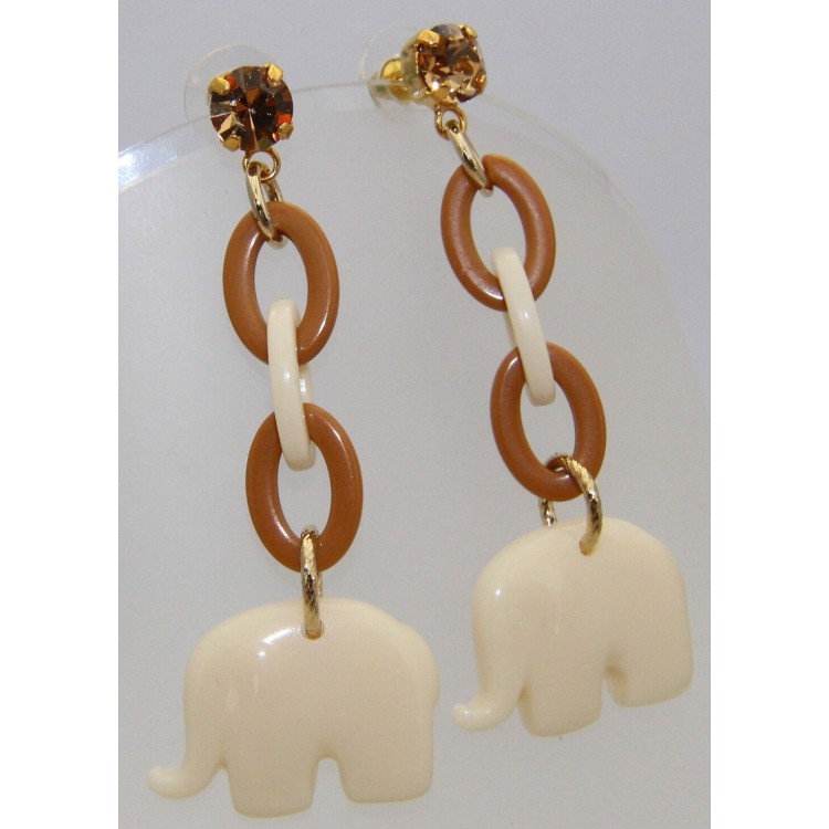 NSA|Ivory and hazelnut lucite earrings with gold tone amber stone