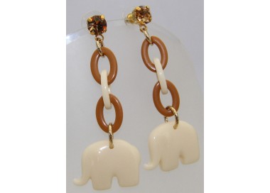 NSA|Orecchini lucite avorio e nocciola con pietra ambrata in tono oro