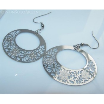 NSA|Orecchini ACCIAIO - Stainless Steel - Ciondoli medaglia ovale filigrana traforati taglio laser