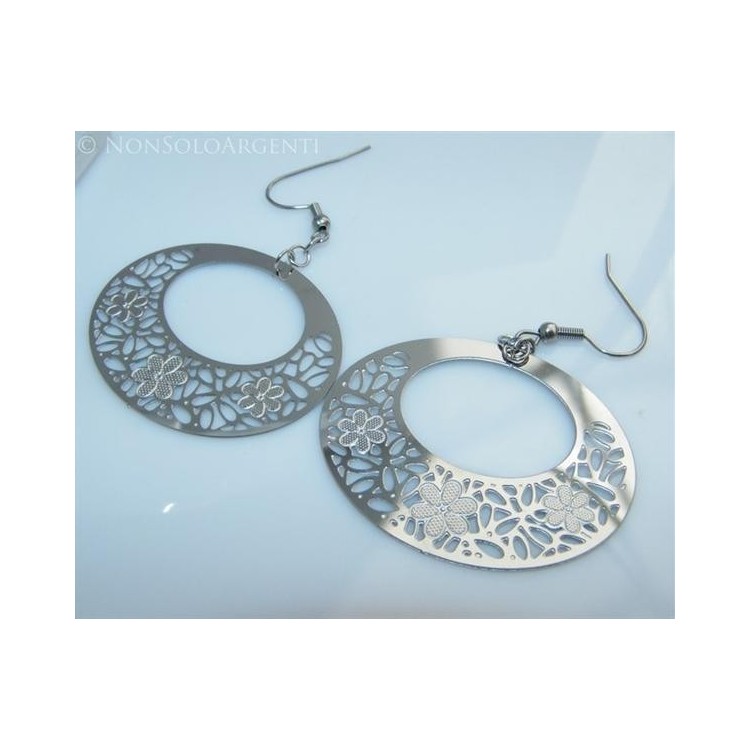 NSA|Orecchini ACCIAIO - Stainless Steel - Ciondoli medaglia ovale filigrana traforati taglio laser