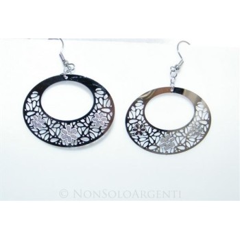 NSA|Orecchini ACCIAIO - Stainless Steel - Ciondoli medaglia ovale filigrana traforati taglio laser