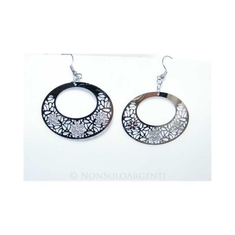 NSA|Orecchini ACCIAIO - Stainless Steel - Ciondoli medaglia ovale filigrana traforati taglio laser
