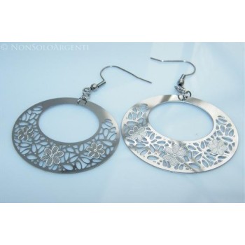 NSA|Orecchini ACCIAIO - Stainless Steel - Ciondoli medaglia ovale filigrana traforati taglio laser
