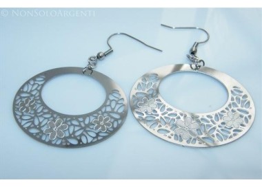 NSA|Orecchini ACCIAIO - Stainless Steel - Ciondoli medaglia ovale filigrana traforati taglio laser