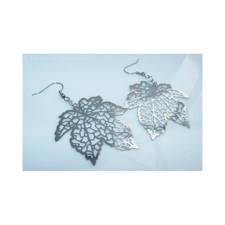 NSA|Orecchini ACCIAIO - Stainless Steel - Ciondoli foglie traforate taglio laser