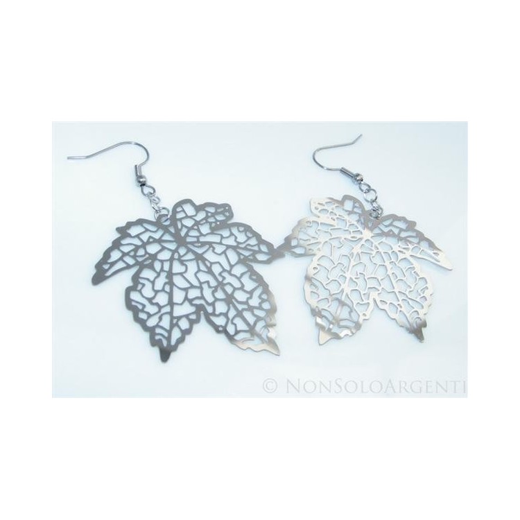 NSA|Orecchini ACCIAIO - Stainless Steel - Ciondoli foglie traforate taglio laser