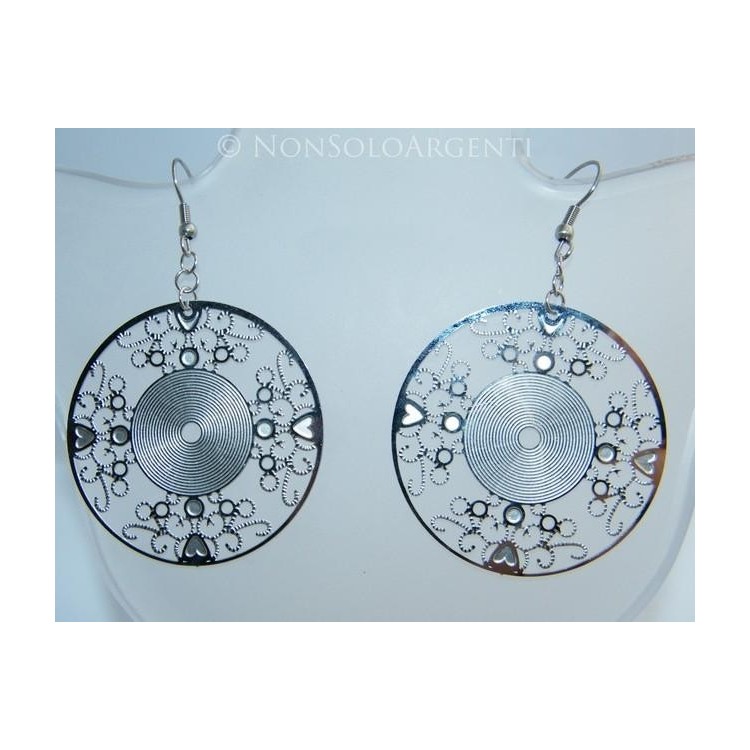 NSA|Orecchini ACCIAIO - Stainless Steel - Ciondoli disco filigrana traforati taglio laser