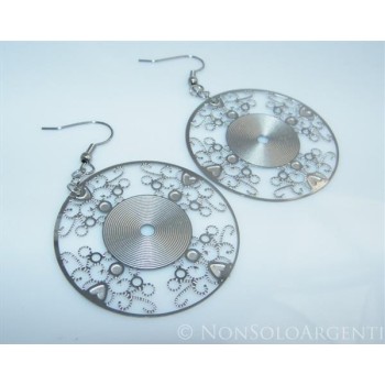 NSA|Orecchini ACCIAIO - Stainless Steel - Ciondoli disco filigrana traforati taglio laser
