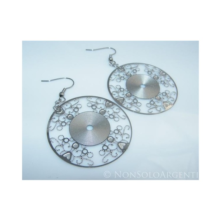 NSA|Orecchini ACCIAIO - Stainless Steel - Ciondoli disco filigrana traforati taglio laser