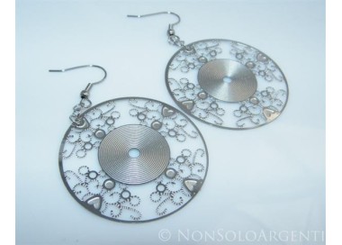 NSA|Orecchini ACCIAIO - Stainless Steel - Ciondoli disco filigrana traforati taglio laser