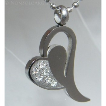 NSA|Acciaio : Collana palline con ciondolo cuore con 6 zirconi bianchi