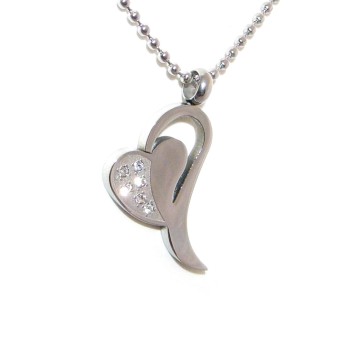 NSA|Steel heart pendant necklace 6 white zircons choker balls