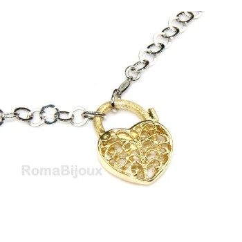 NSA|SILVER 925: Choker with satin closed padlock opened gold pendant Yellow or Pink