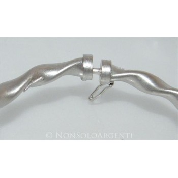 NSA|Argento 925 : bracciale uomo o donna rigido cerchio Molla tochon satinato chiusura sicurezza