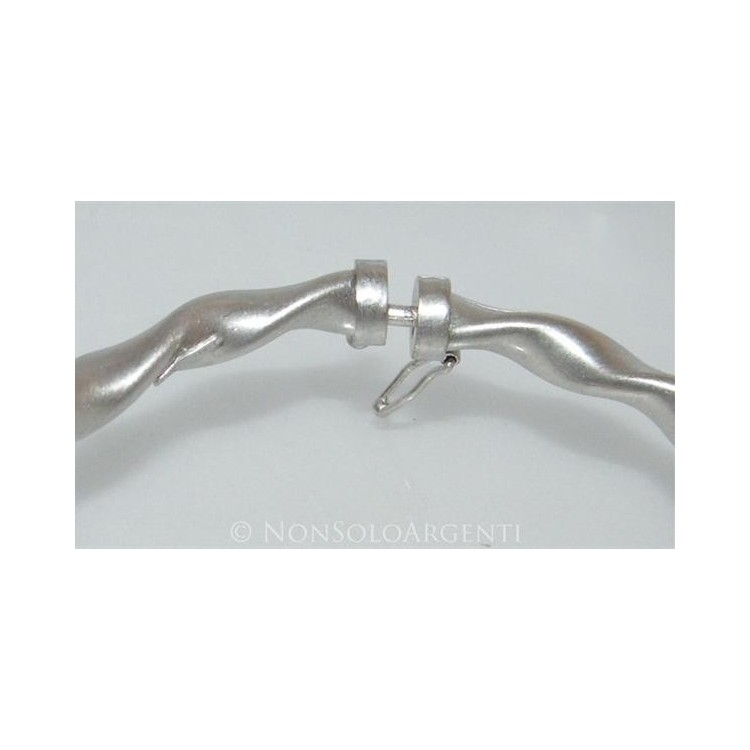 NSA|Argento 925 : bracciale uomo o donna rigido cerchio Molla tochon satinato chiusura sicurezza