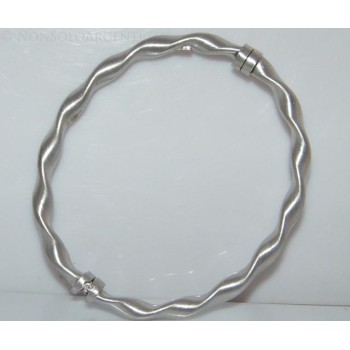 NSA|Argento 925 : bracciale uomo o donna rigido cerchio Molla tochon satinato chiusura sicurezza