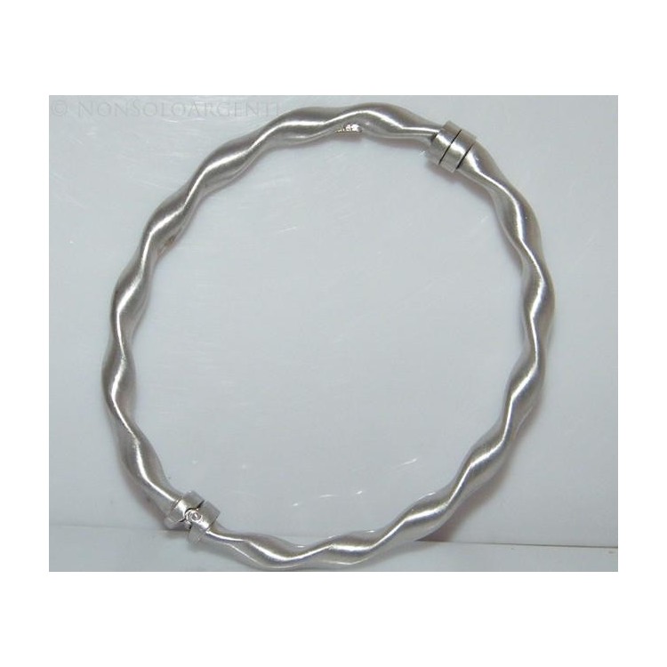 NSA|Argento 925 : bracciale uomo o donna rigido cerchio Molla tochon satinato chiusura sicurezza