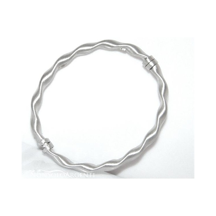 NSA|Argento 925 : bracciale uomo o donna rigido cerchio Molla tochon satinato chiusura sicurezza