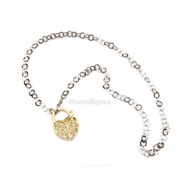 NSA|SILVER 925: Choker with satin closed padlock opened gold pendant Yellow or Pink