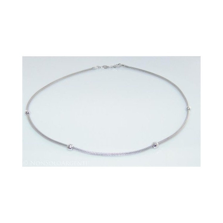 NSA|Argento 925 : Collana fox tail cavetto con 4 palline diamantate per uomo e donna
