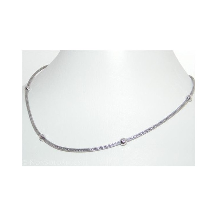 NSA|Argento 925 : Collana fox tail cavetto con 4 palline diamantate per uomo e donna