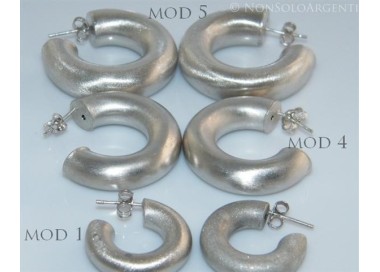 NSA|Orecchini Donna Argento 925 ITALIANO Anelle Cerchi sabbiati con perno e farfallina in 5 modelli