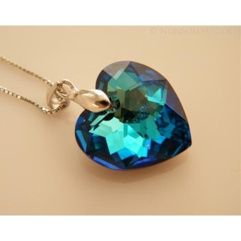 NSA|Collana in argento 925 con ciondolo Cuore BLU sfaccettato swarovski con garanzia ed astuccio